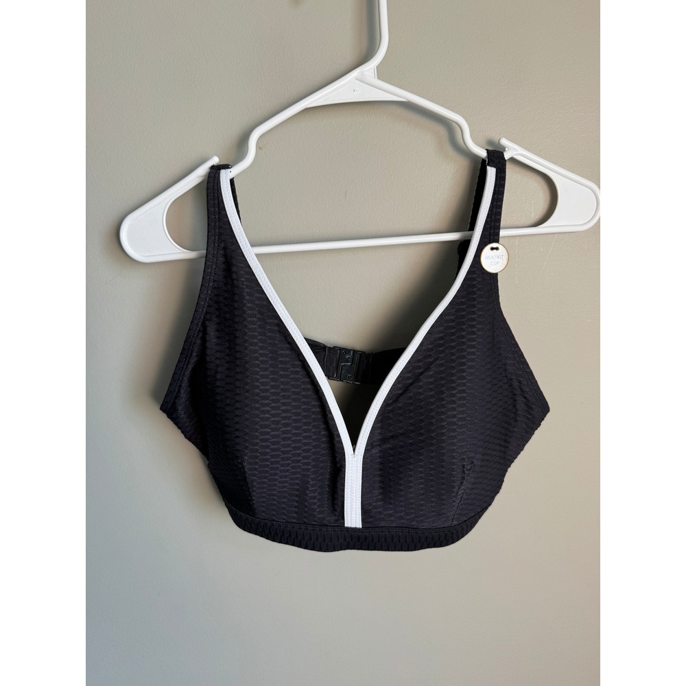 Niptuck Swim Womens Black Textured V-Neck Bikini Top 10 Beach Pool Summer Chic